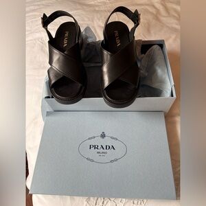 Prada Elegant Black Leather Sandals